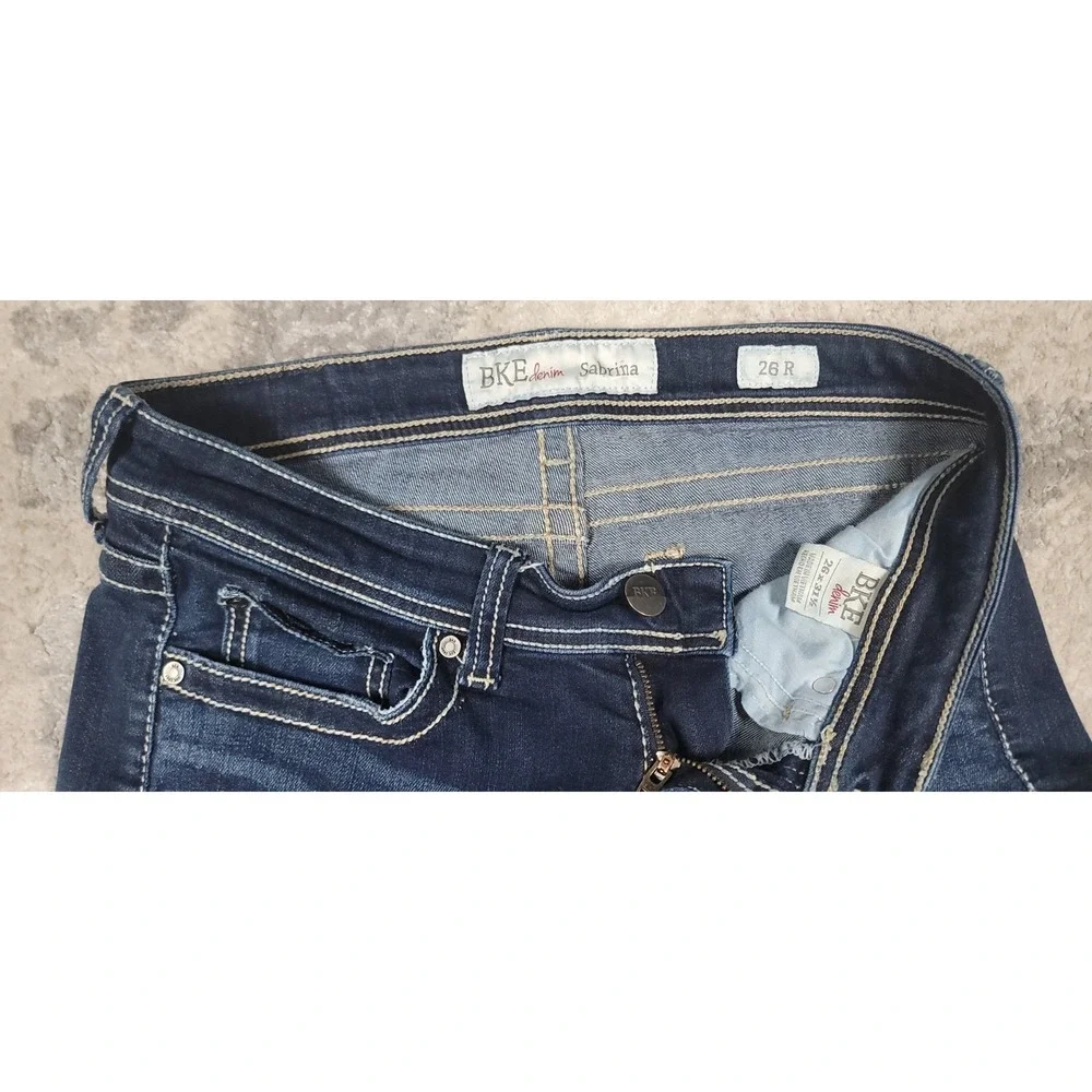 BKE Denim Sabrina Stretch Women's Blue Skinny Stitching Jeans Size 26R 31x31.5" - Picture 5 of 8